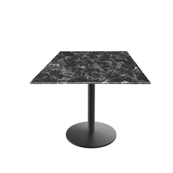 30 Tall OD214 Black Table Base w22 Dia foot and 32x32 Square Black Marble Top, IndoorOutdoor